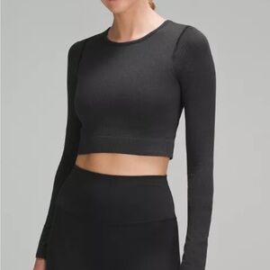 Lululemon Athletica Black -Ebb To Street Long- Sleeve Shirt Crop Top